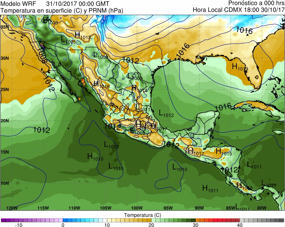 Figura 17. Temperatura y Presión Reducida al Nivel del Mar (PRNM).