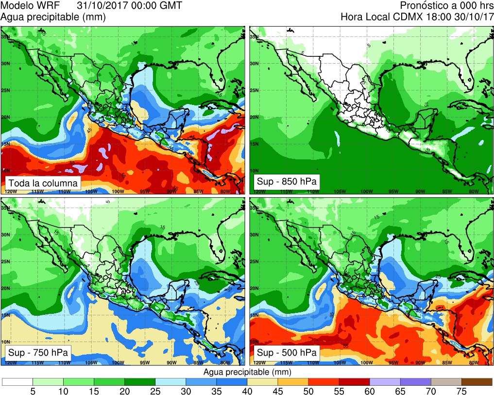 Figura 23.  Agua precipitable en el espesor superficie-700 hPa.