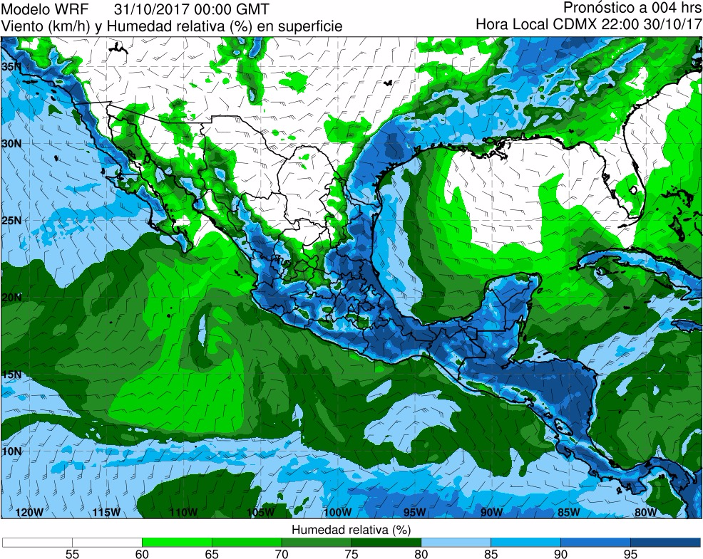 Figura 25.  Humedad Relativa y Viento 850 en hPa.